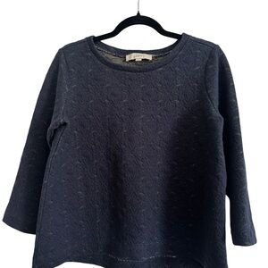 LOFT‎ Quilted Long Sleeve Top in Navy Blue with Gold Oversized